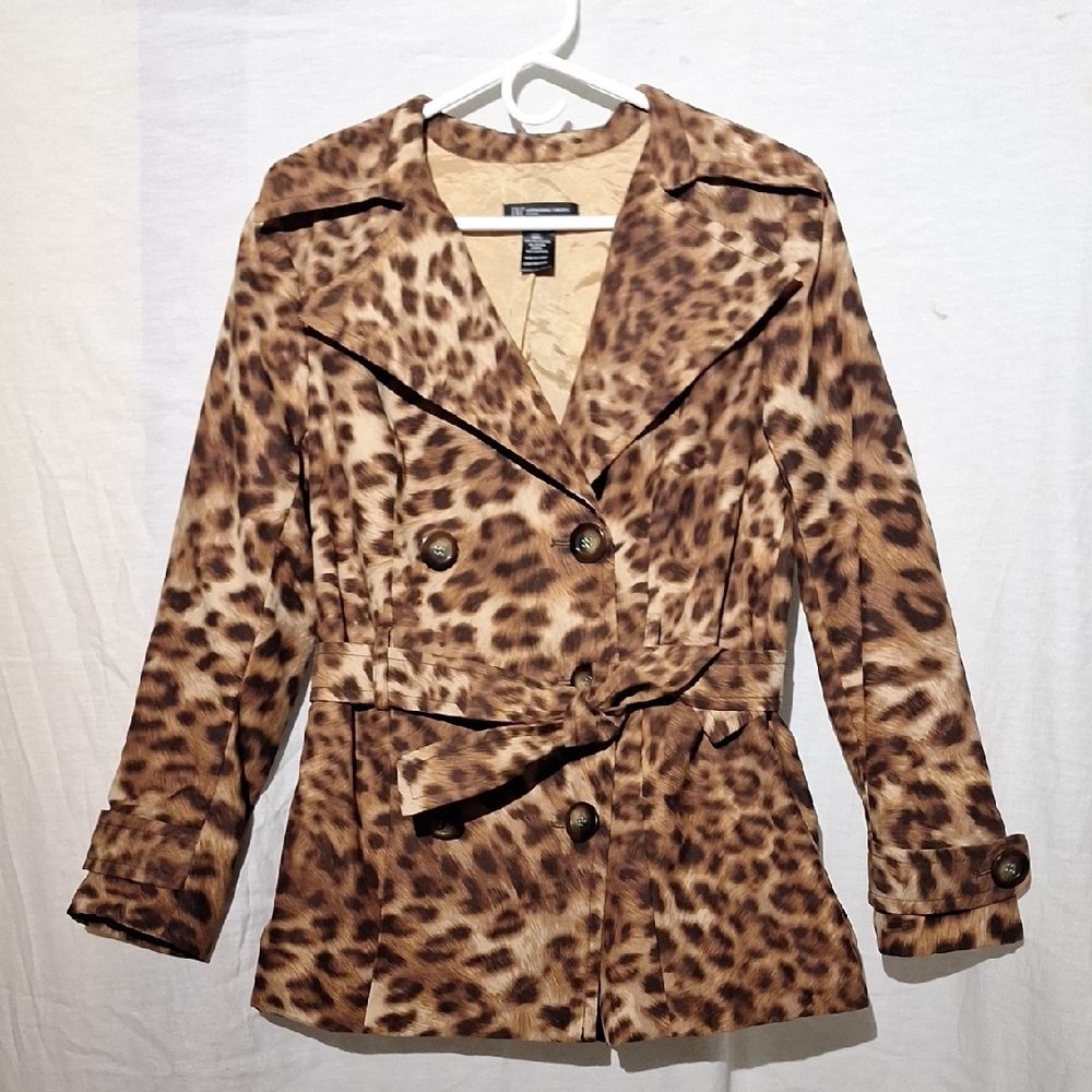 Animal Print Trench Coat, Short With Belt Sz 4, NWOT - Picture 9 of 16